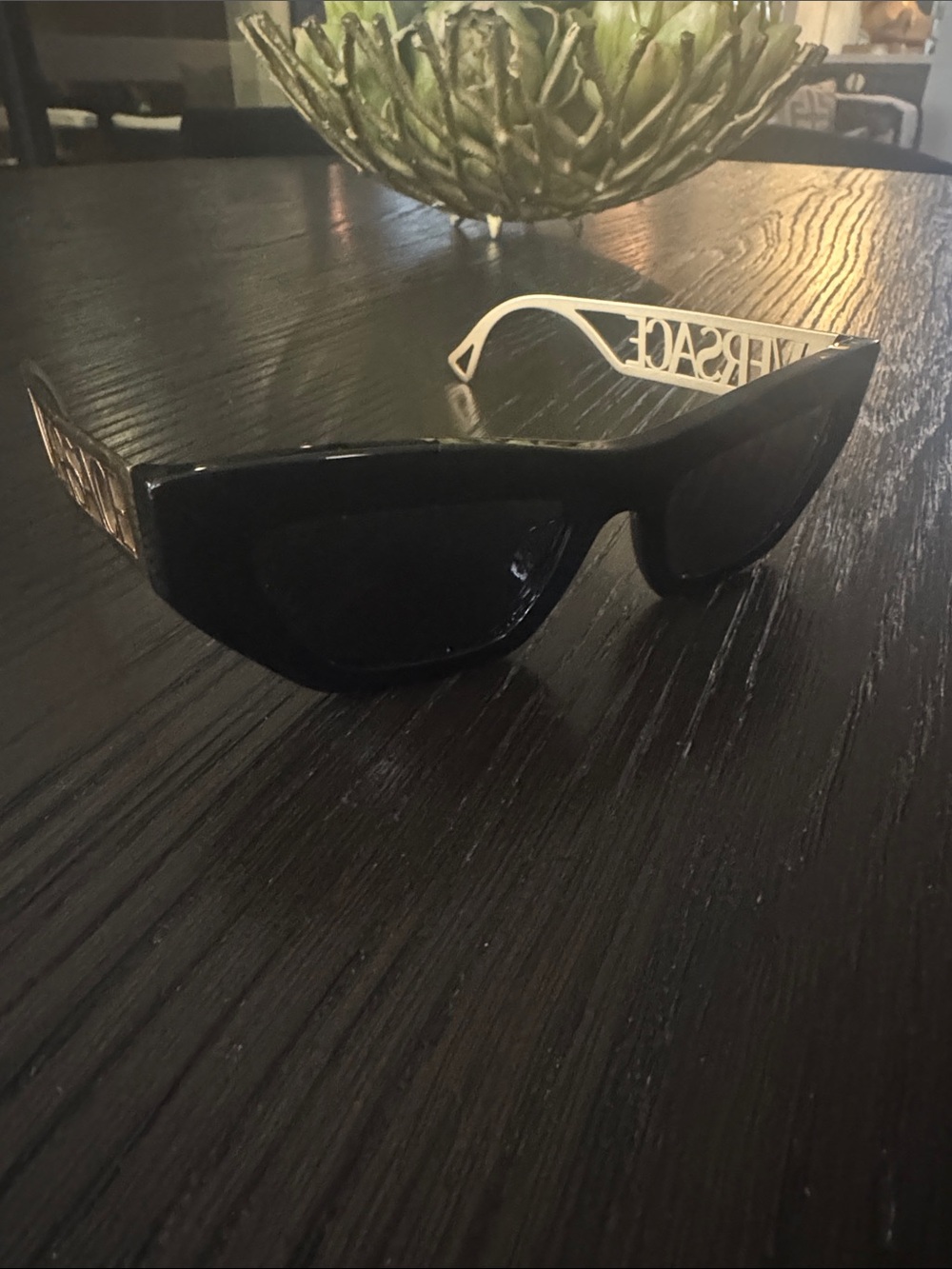 Versace Black Cat-Eye Sunglasses with Gold Logo Temples